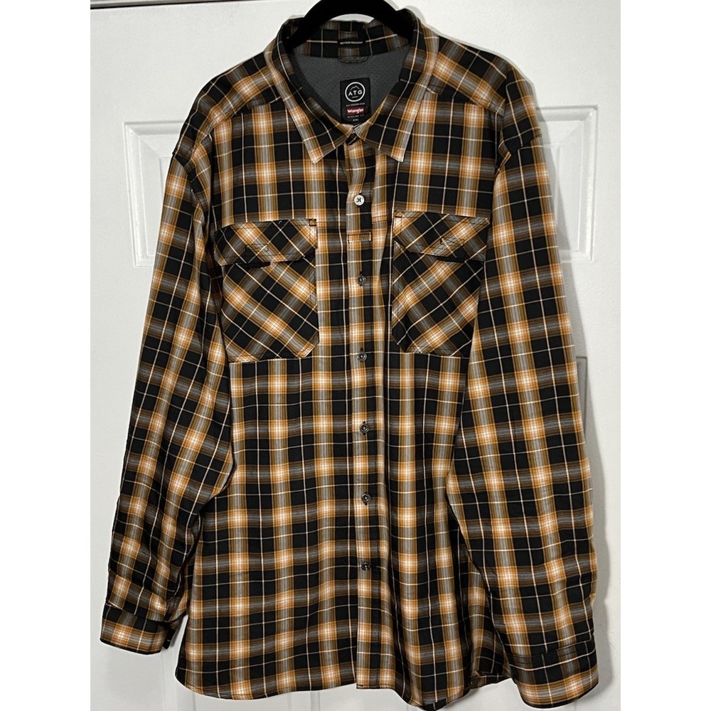 Wrangler Shirt Mens Large Black Yellow Plaid ATG Outdoor Cotton Blend Button